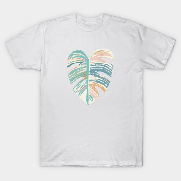 Monstera Leaf - Turquoise, Green, Coral, Mustard T-Shirt by Cato99